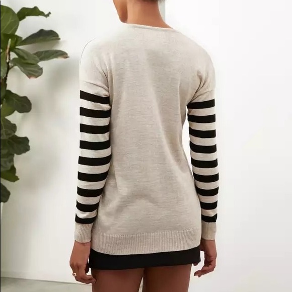 Striped Sleeve Knit Sweater - Picture 2 of 5